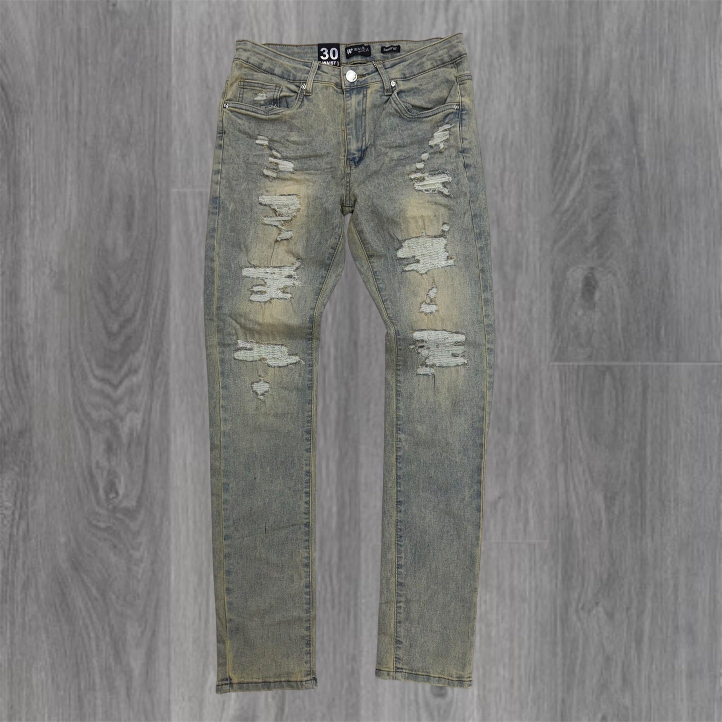 W - Distress Skinny Fit Denim - Antique Blue - M8770