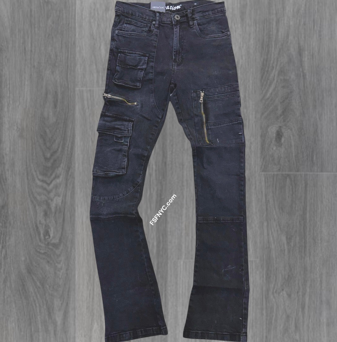 L - Stacked utility Pants - washed Black - 7095 ( size 30 only)