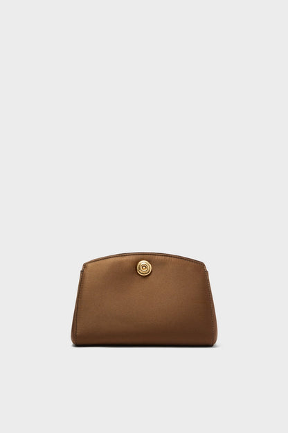 Brown Satin Pushlock Clutch
