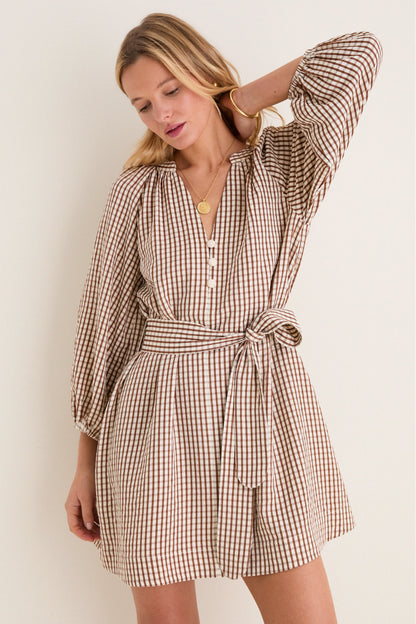 Brown Gingham Harlow Mini Dress