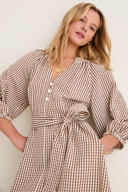 Brown Gingham Harlow Mini Dress