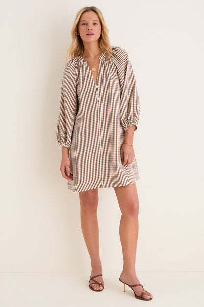 Brown Gingham Harlow Mini Dress