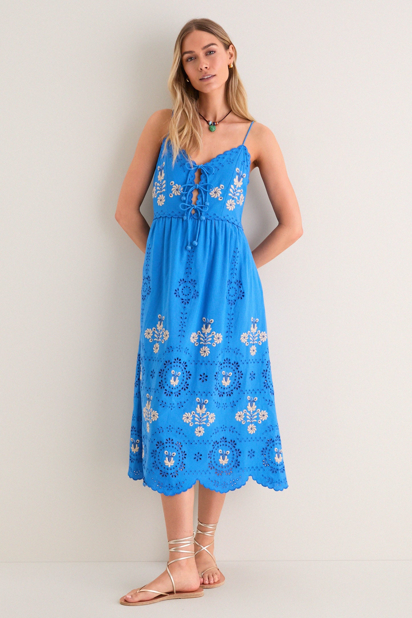 Blue Catharina Embroidery Slip Dress
