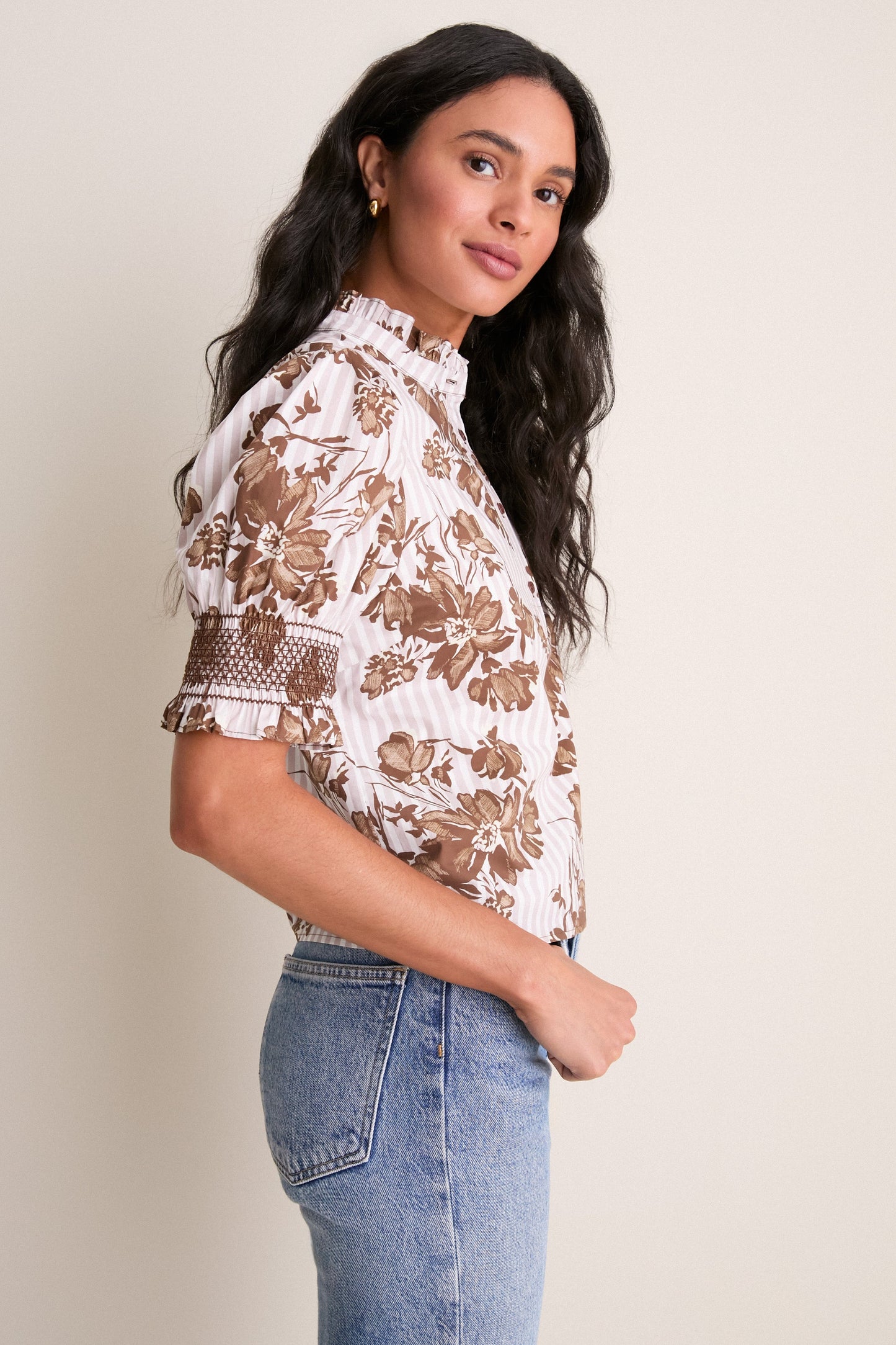 Brown Floral Stripe Eliza Blouse