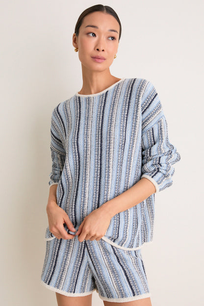 Blue Grotto Crochet Capri Crewneck