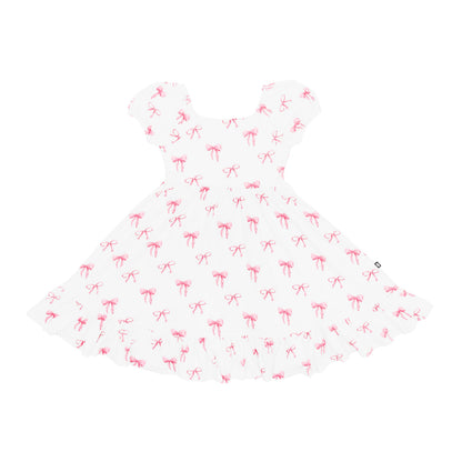 Puff Sleeve Twirl Dress in Bow