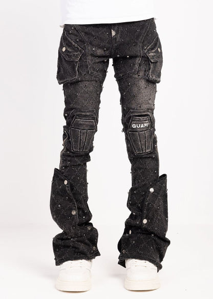 GUAPI - Stacked Obsidian Embellish Denim - Black Coffin