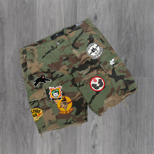 JC - War Patches Denim Shorts - 4437 - Vintage Camo