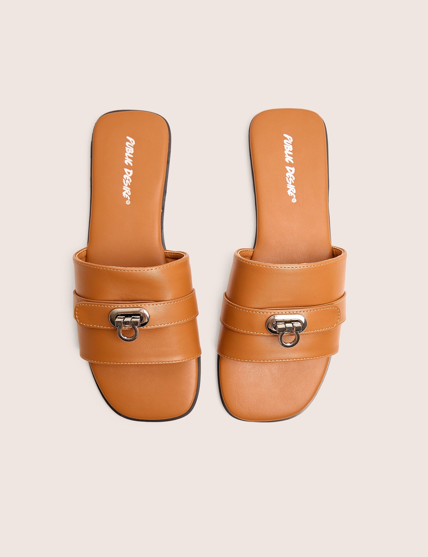 Radiance Brown Buckle Trim Flat Sandals