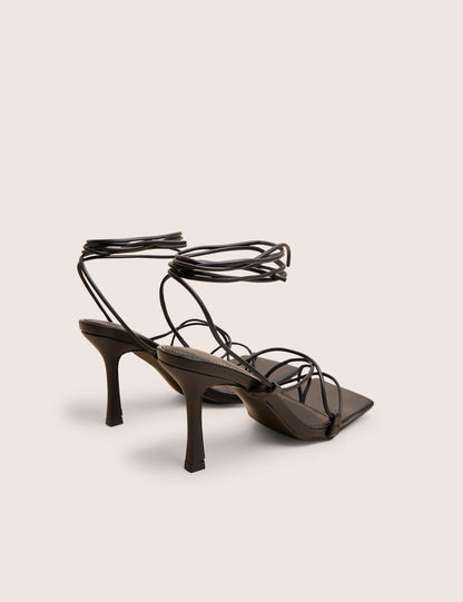 Euphoria Black PU Square Toe Lace Up Mid Heels