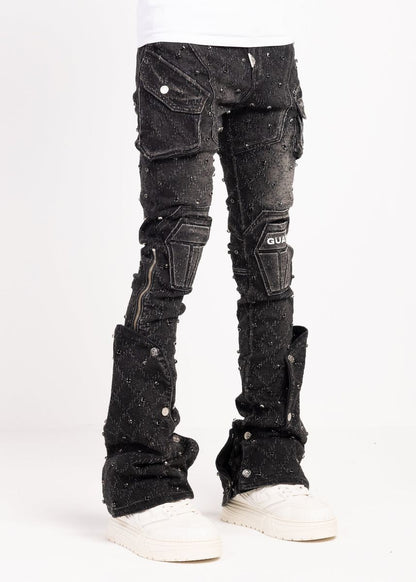 GUAPI - Stacked Obsidian Embellish Denim - Black Coffin