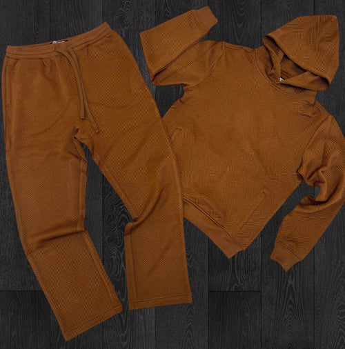 Rebel - Clean Fit Emboss Sweat Suit - Brown - 311411