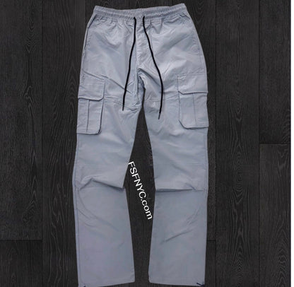 Rebel - Straight Fit Nylon Cargo PANTS - GREY - 421