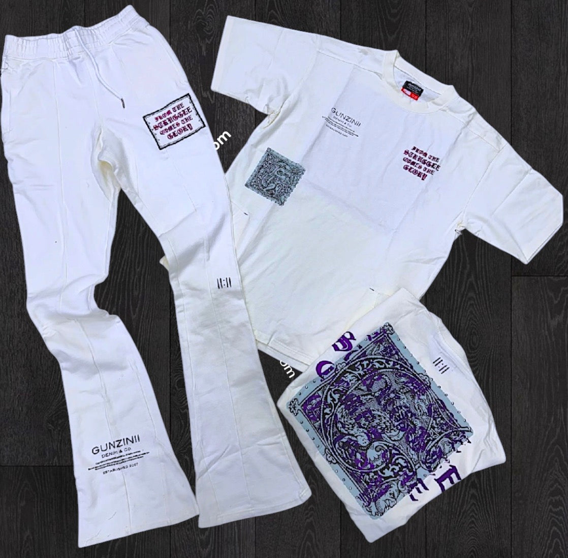Gunzini - Stacked Sweat Pants - Off White/Purple - Gz682