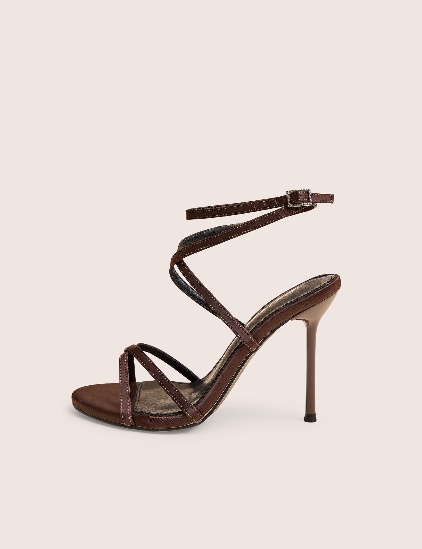 Georgie Brown Satin Strappy Diamante Buckle High Heels