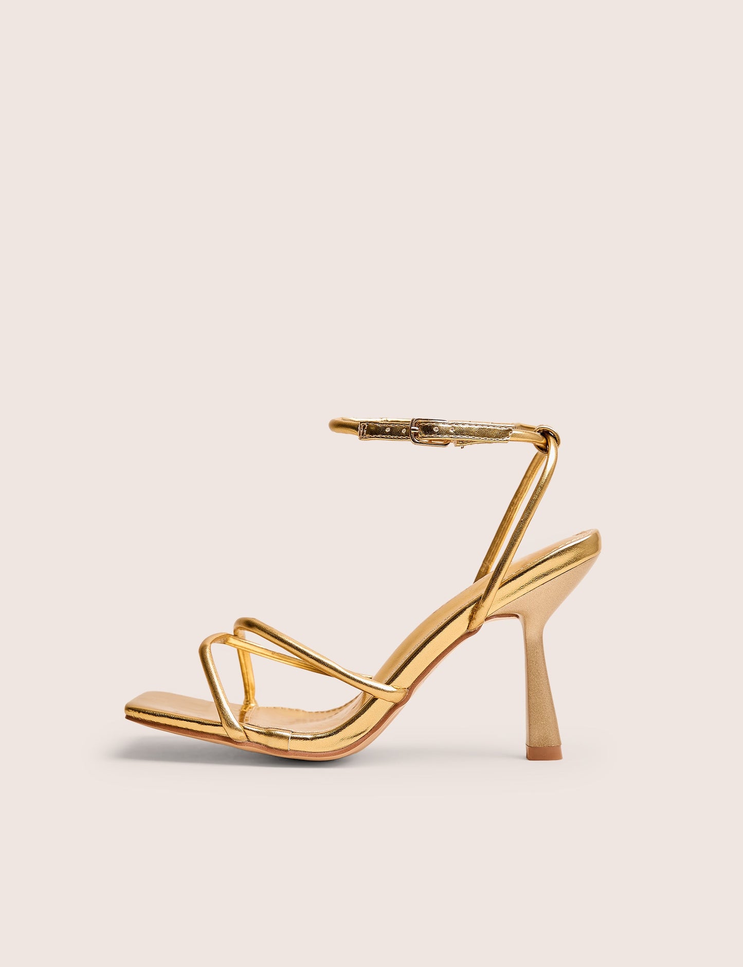 Bree Gold PU Wide Fit Barely There Square Toe Mid Stiletto Heels
