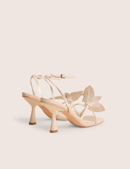 Hydrangea Stone Patent Flower Barely There Square Toe Mid Heels