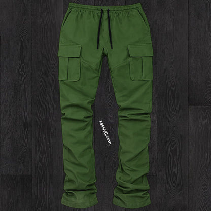 R - Stacked Flare Nylon Cargo - Olive - 422