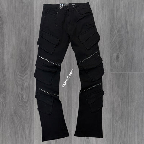 W - Stacked Crystal Cargo Denim - J.Black - M8412D