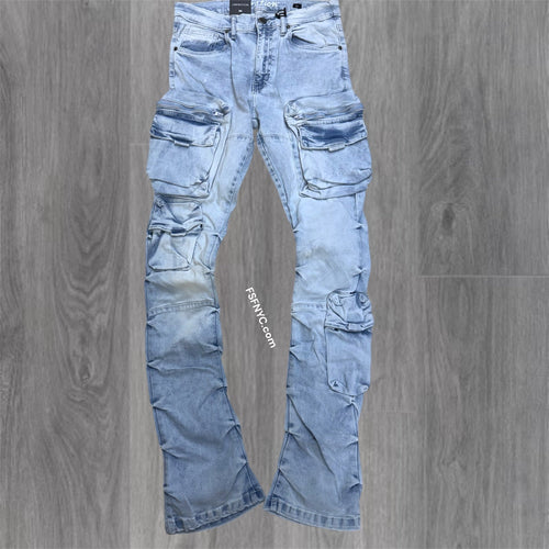 L - Stacked Cargo Pants - Ice Blue 7094 ( size 30 Only)