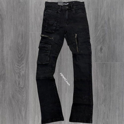 L - Stacked utility Pants - Washed Black- 7095