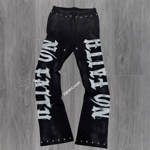 RP - No Faith Flare Stacked Pants - Black - 6085