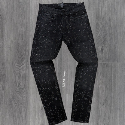JC - Embroidery w Rhinestones Slim Jeans - Black s. - 2352