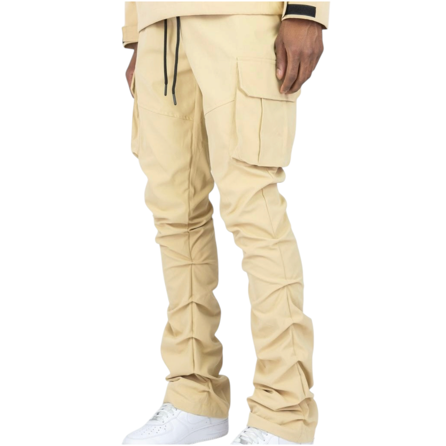 R - Stacked Flare Nylon Cargo - Khaki- 422