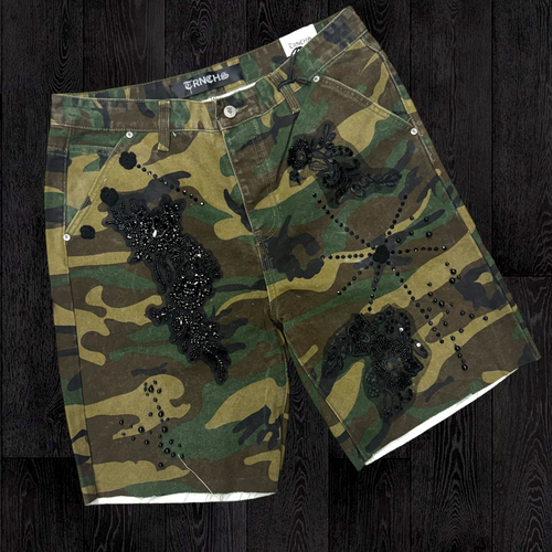 Trnchs - Stitched camo Denim Shorts - camo - 0023