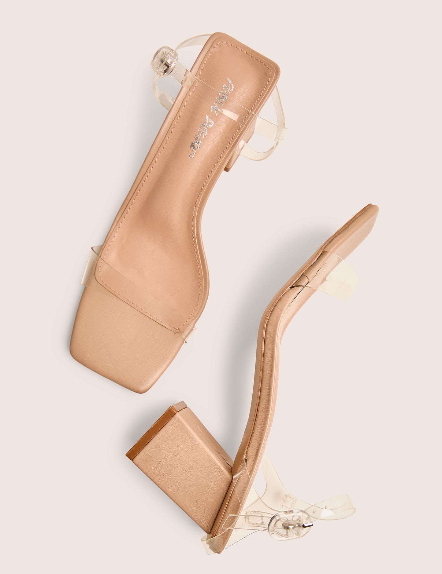 Maryse Nude Perspex Pu Barely There Mid Block Heels