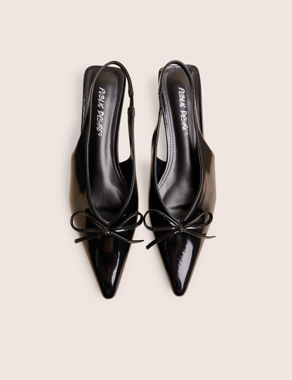 Meadow Black Pu Slingback Low Court Heels