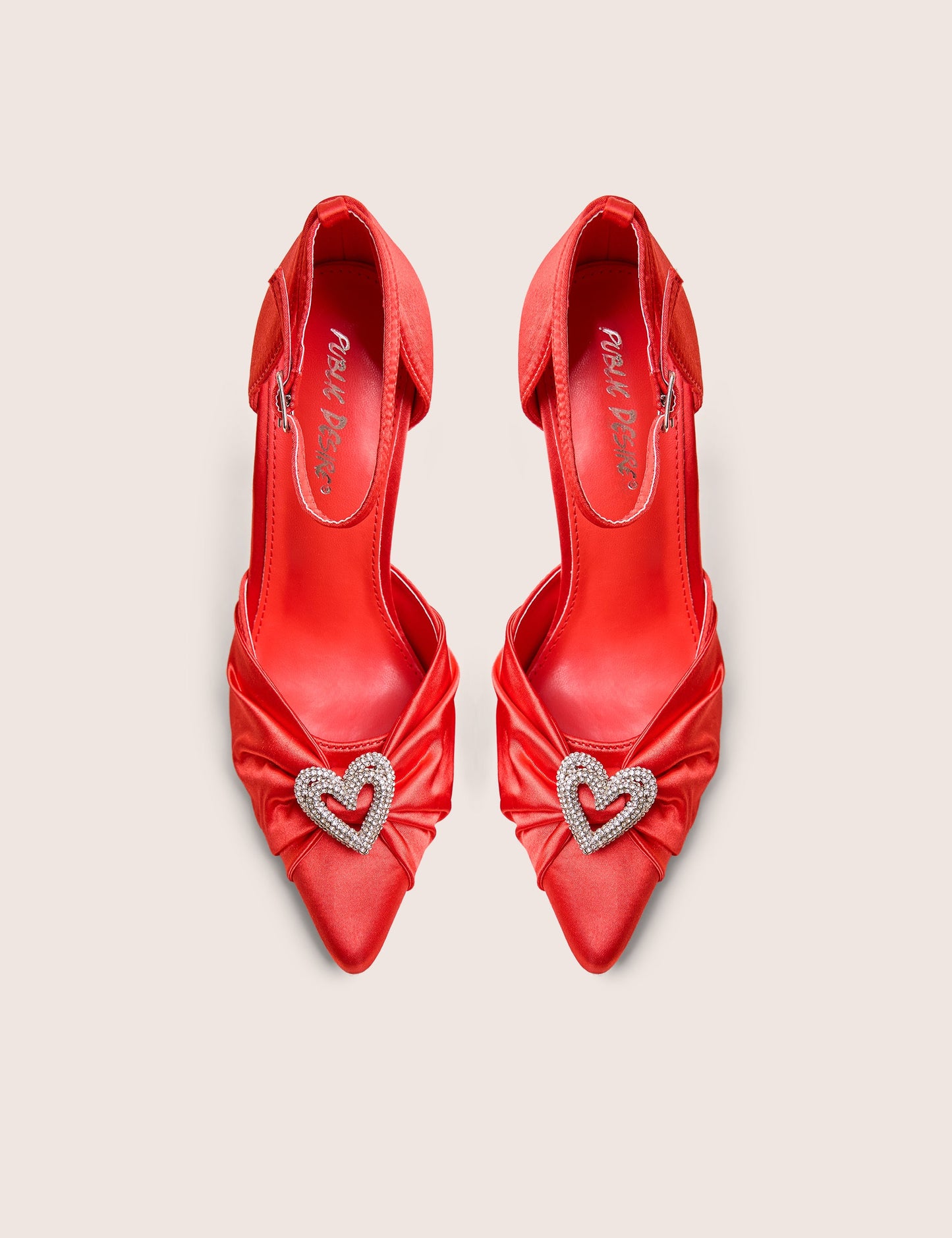 Meant to Be Red Satin Diamante Heart Court Stiletto Heel
