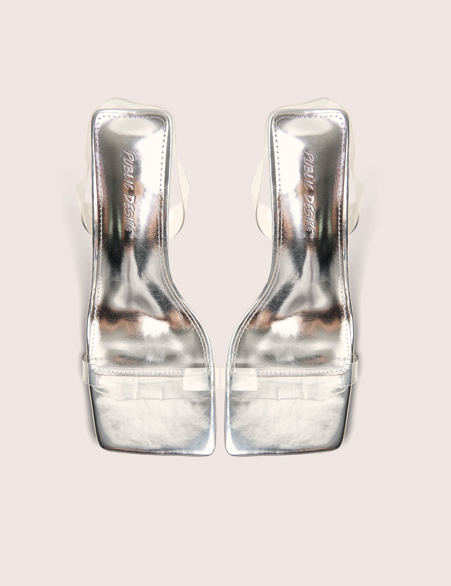Merge Up Wide Fit Silver Perspex Square Toe Slingback Mid Heels
