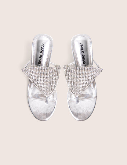 Mima Silver Diamante Embellished Kitten Heels