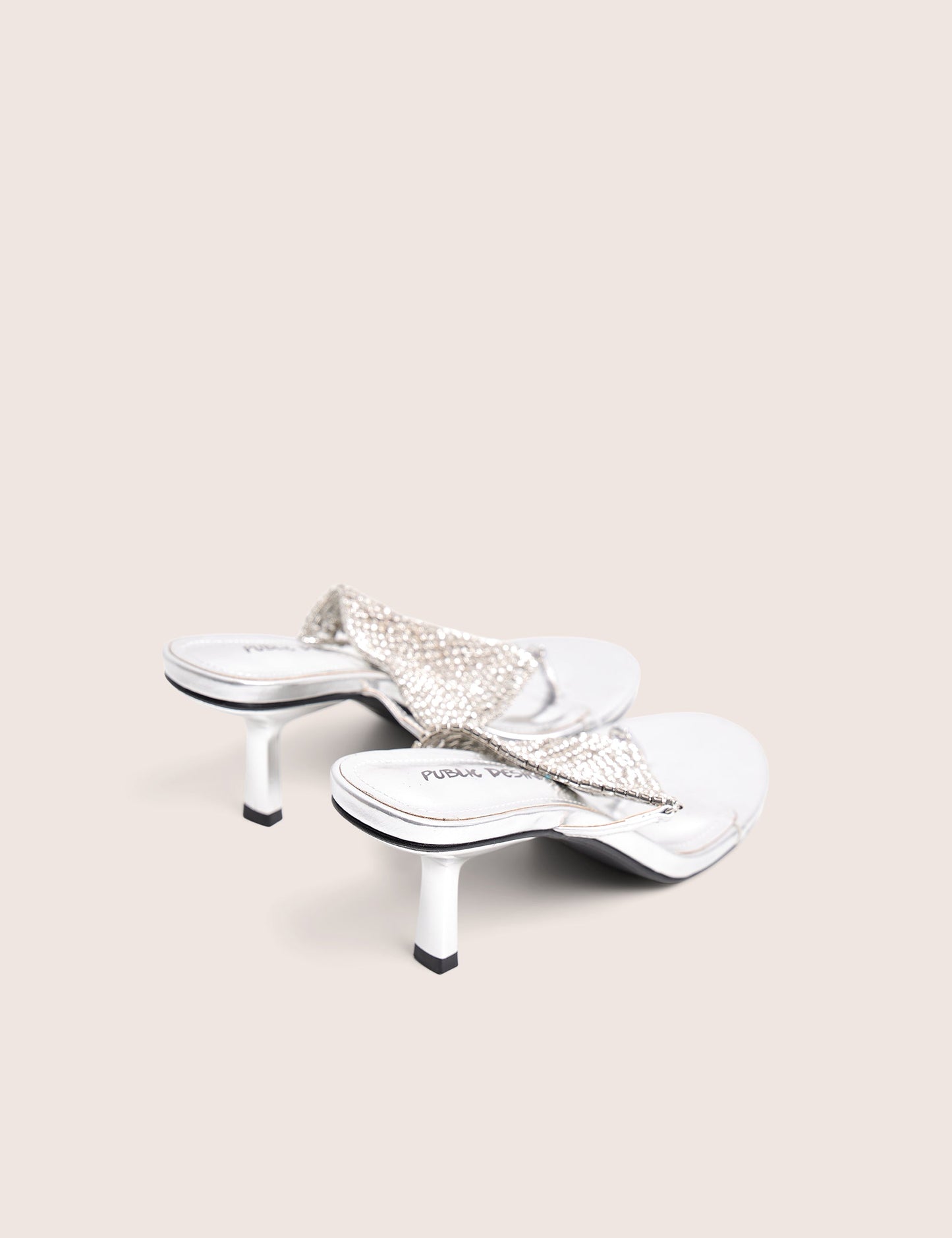 Mima Silver Diamante Embellished Kitten Heels