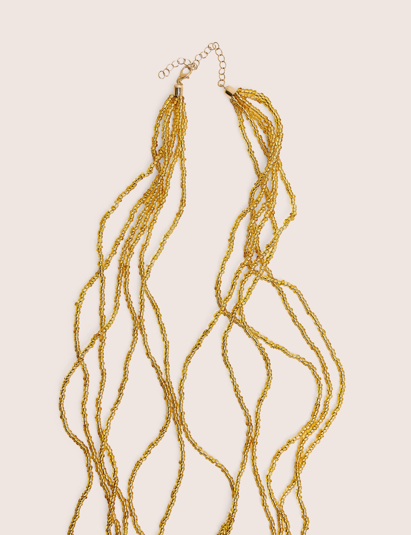 Beaded Long Layered Necklace in Gold