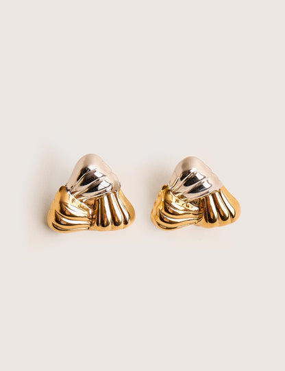 Mixed Metal Triangular Studs Silver & Gold