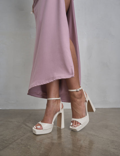 Resist Cream Pu Peep Toe Barley There Platform Heels