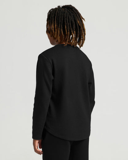 Boys Black Long Sleeve Waffle Henley