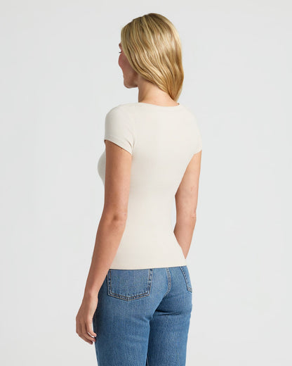 Womens Oatmeal Ribbed U-Neck Tee 3-Pack