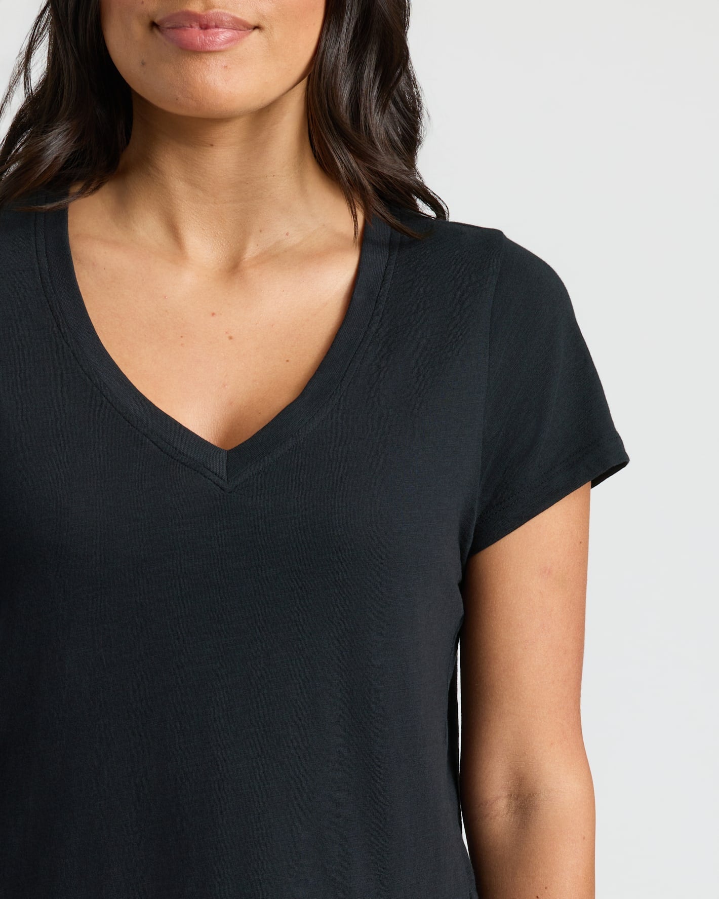 Womens Black Relaxed Slub V-Neck Tee 2-Pack