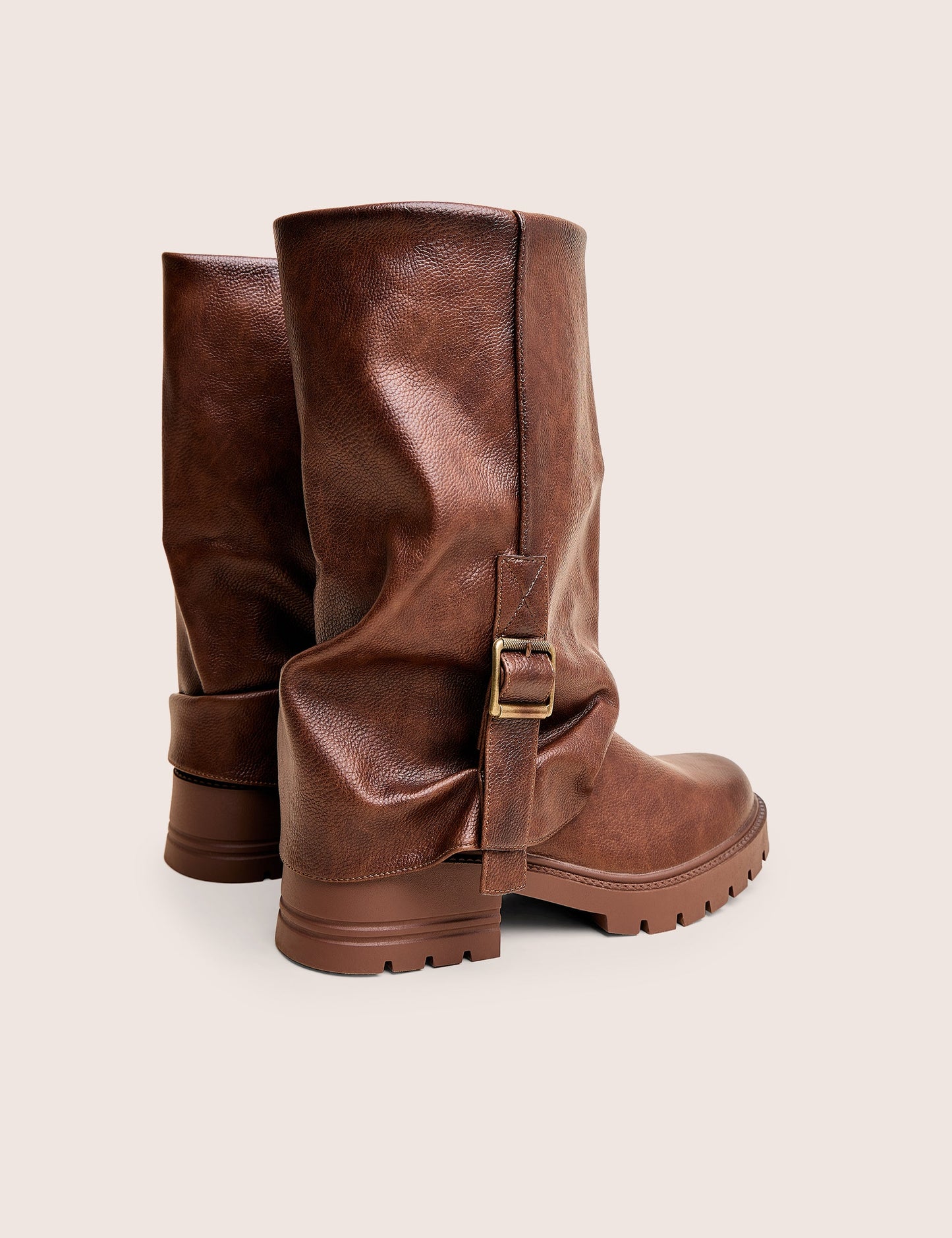 Terry Chocolate Brown Fold Over Buckle Detail Ankle Boots