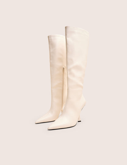 Third Date White Pointed Toe Knee High Boots