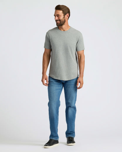 Heather Gray Curved Hem Classic Crew Neck