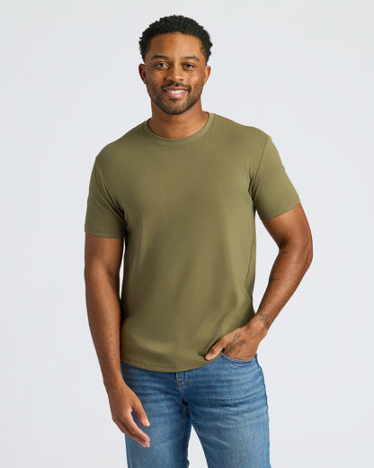 Military Green Curved Hem Classic Crew Neck