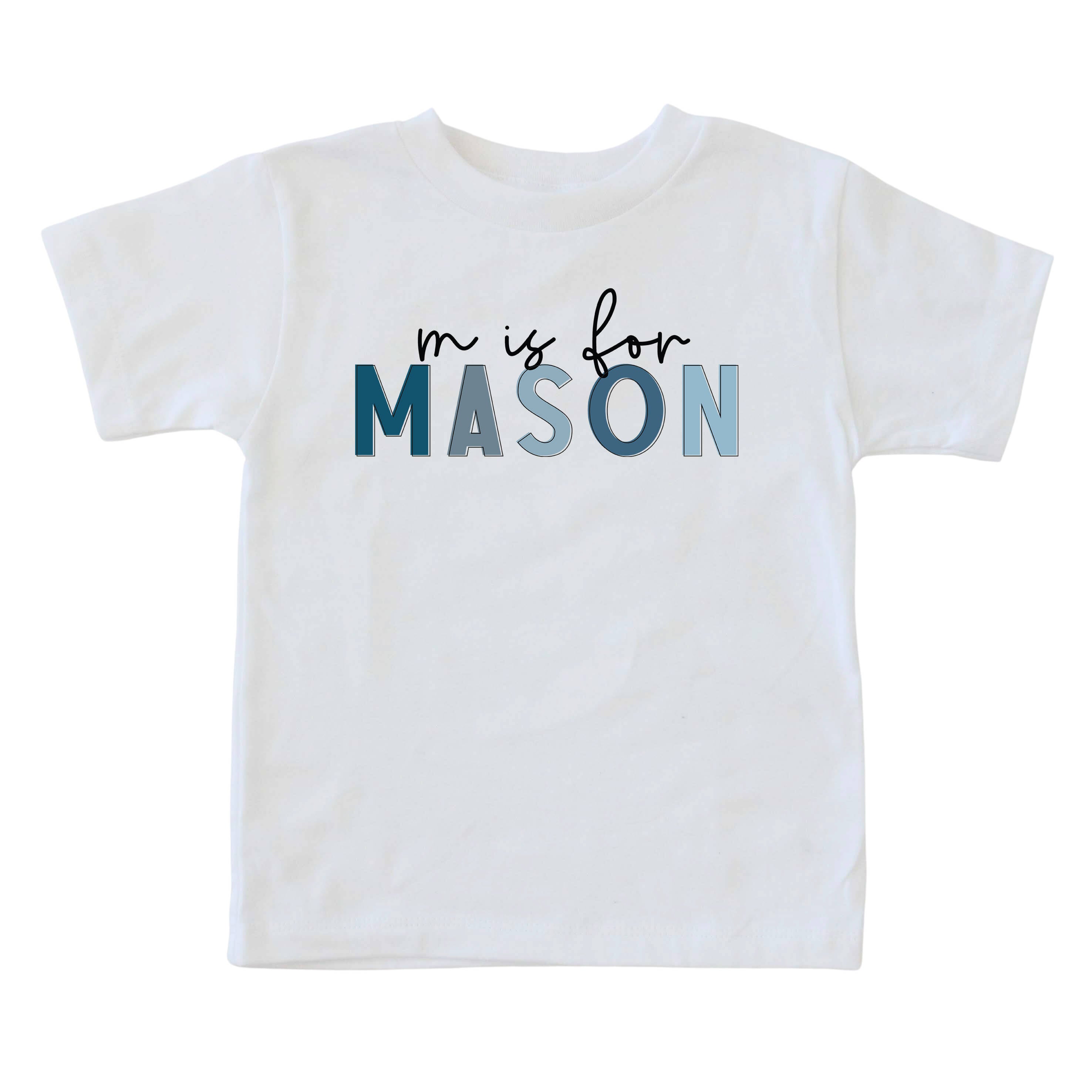 Personalized Blue Color Block Kids Graphic Tee | White