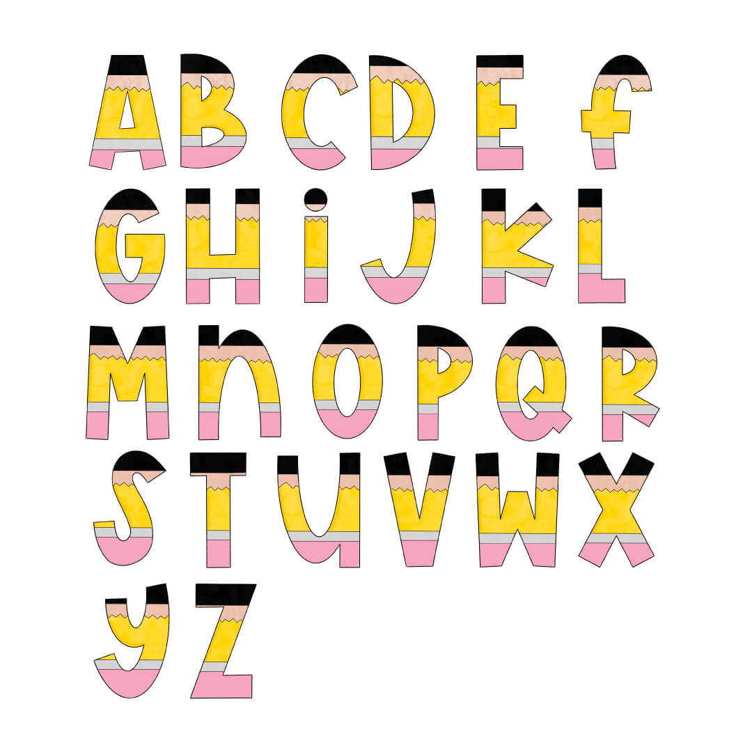 Personalized Pencil Letters Kids Graphic Tee | Natural