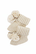 Knit Pom Pom Baby Booties | Sand