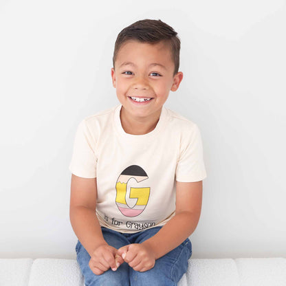 Personalized Pencil Letters Kids Graphic Tee | Natural